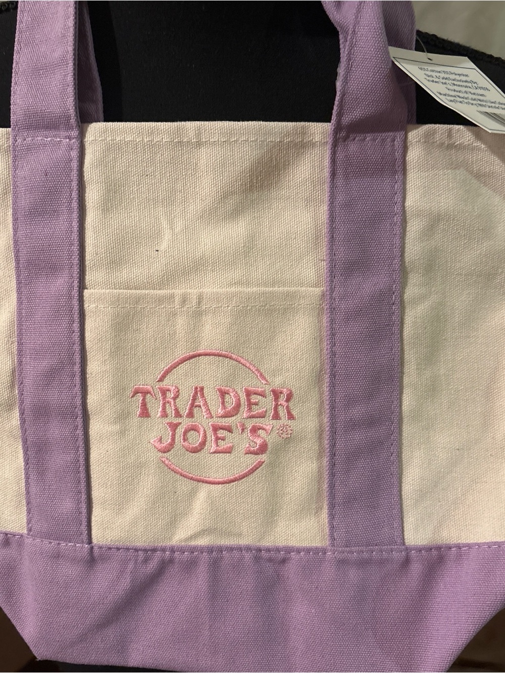 Trader Joe's Cream and Lavender Canvas Tote Bag